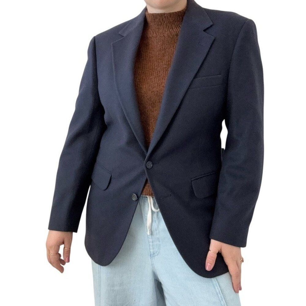 Vintage Evan Picone Mens Navy Blue 100% Cashmere Sport Coat Jacket Blazer 40S